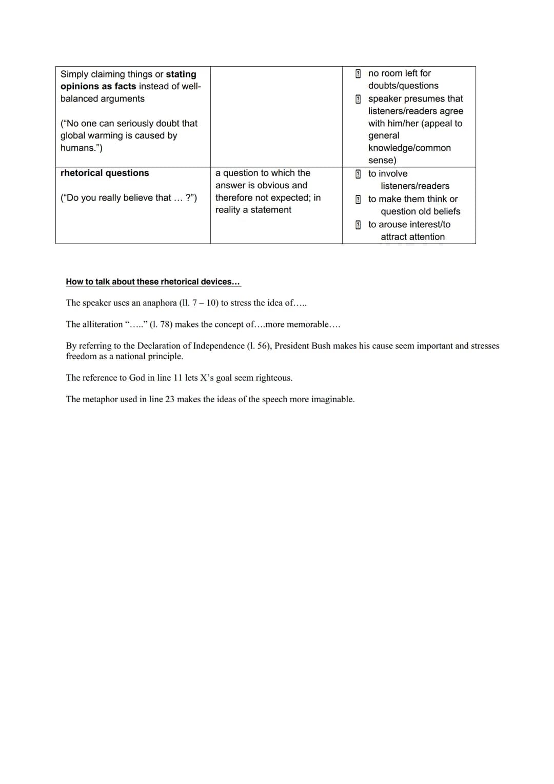 Use of language
DEVICE
repetition (to repeat)
anaphora
a word or several words are
("When we ... when we ... when repeated at the beginning
