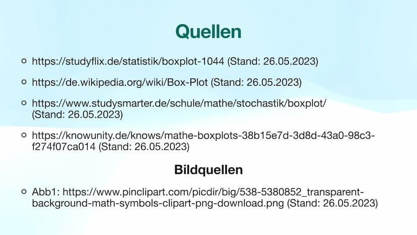Boxplot o Was ist ein Boxplot?
• Aufbau
Vorgehensweise
o Ausreißer
o Beispiel
o Quellen
Gliederung
X MA
%
I+A
>V
Abb1: https://www.pinclipar