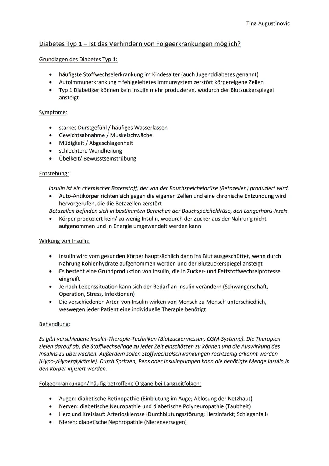 Diabetes Typ 1- Ist das Verhindern von Folgeerkrankungen möglich?
Grundlagen des Diabetes Typ 1:
häufigste Stoffwechselerkrankung im Kindesa