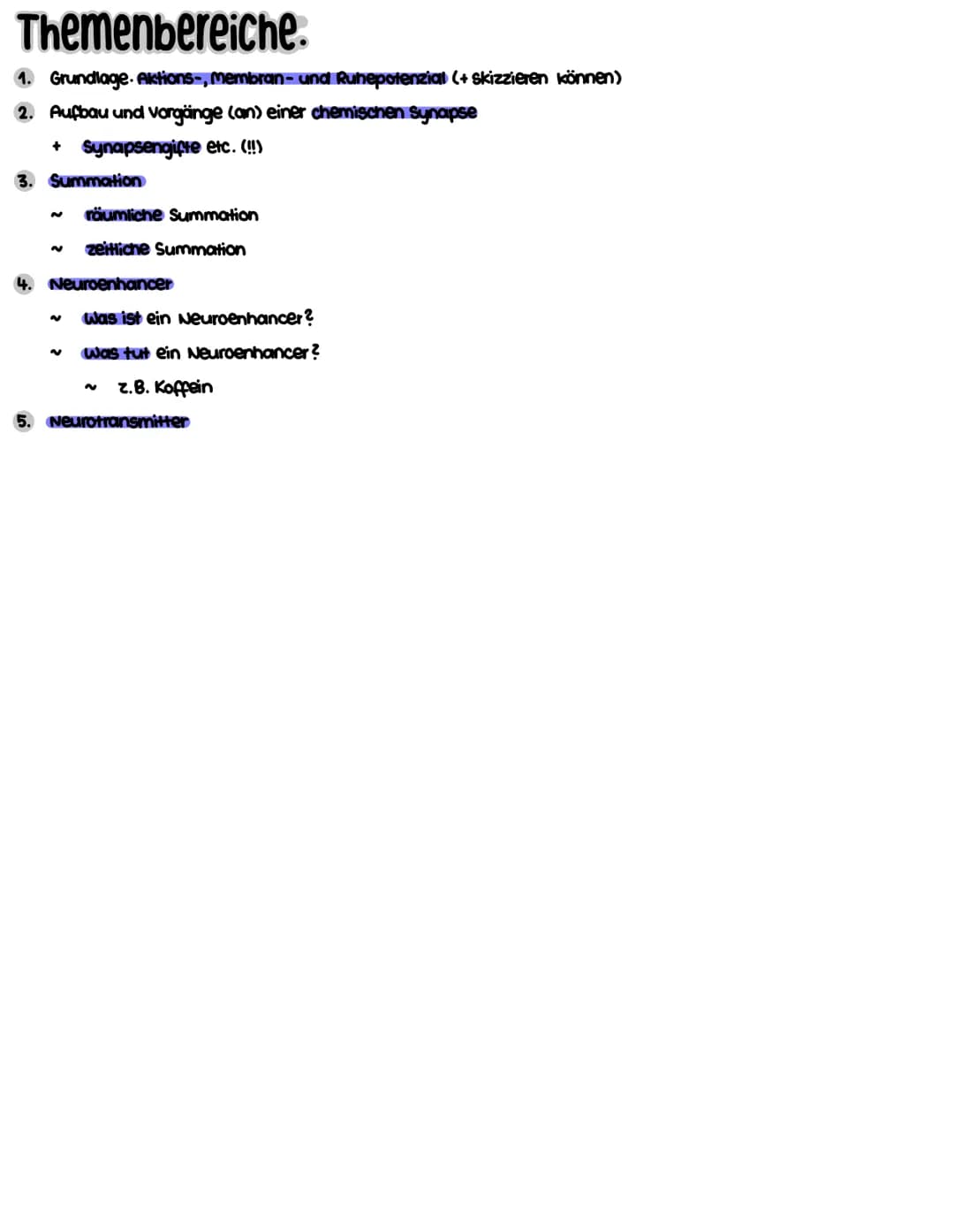 Themenbereiche.
1. Grundlage. Aktions-, membran- und Ruhepotenzial (+ Skizzieren können)
2. Aufbau und vorgänge (an) einer chemischen Synaps