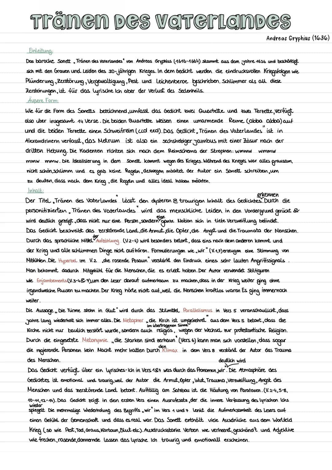 Jambus
MM
TG BBZ
Saarlouis
WMM W
Personifikation
um besser es mitenfühlen Andreas Gryphius (1616-1664)
dass eine ganze Nation traurig
MMW
13