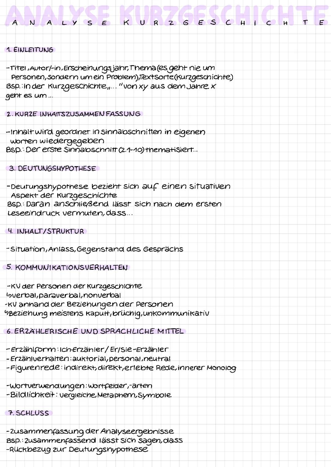 Analyse einer Kurzgeschichte, Erzählverhalten, Kommunikationsverhalten; Schulz von Thun-Vier Seiten Modell