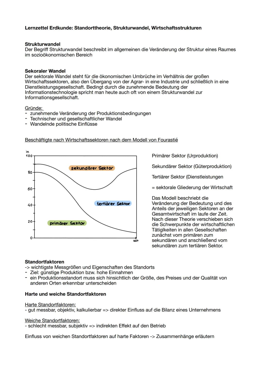 Lernzettel Erdkunde: Standorttheorie, Strukturwandel, Wirtschaftsstrukturen
Strukturwandel
Der Begriff Strukturwandel beschreibt im allgemei