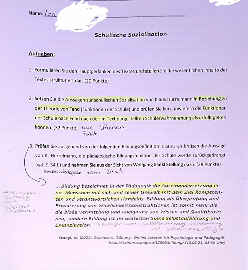 Pädagogiti tilausur er.2
Doci dem
Bei dem corlicy endem Sachtest handelt
es sich um din Text, Schule heute.
aus dem Blitikinkel der Sozialis