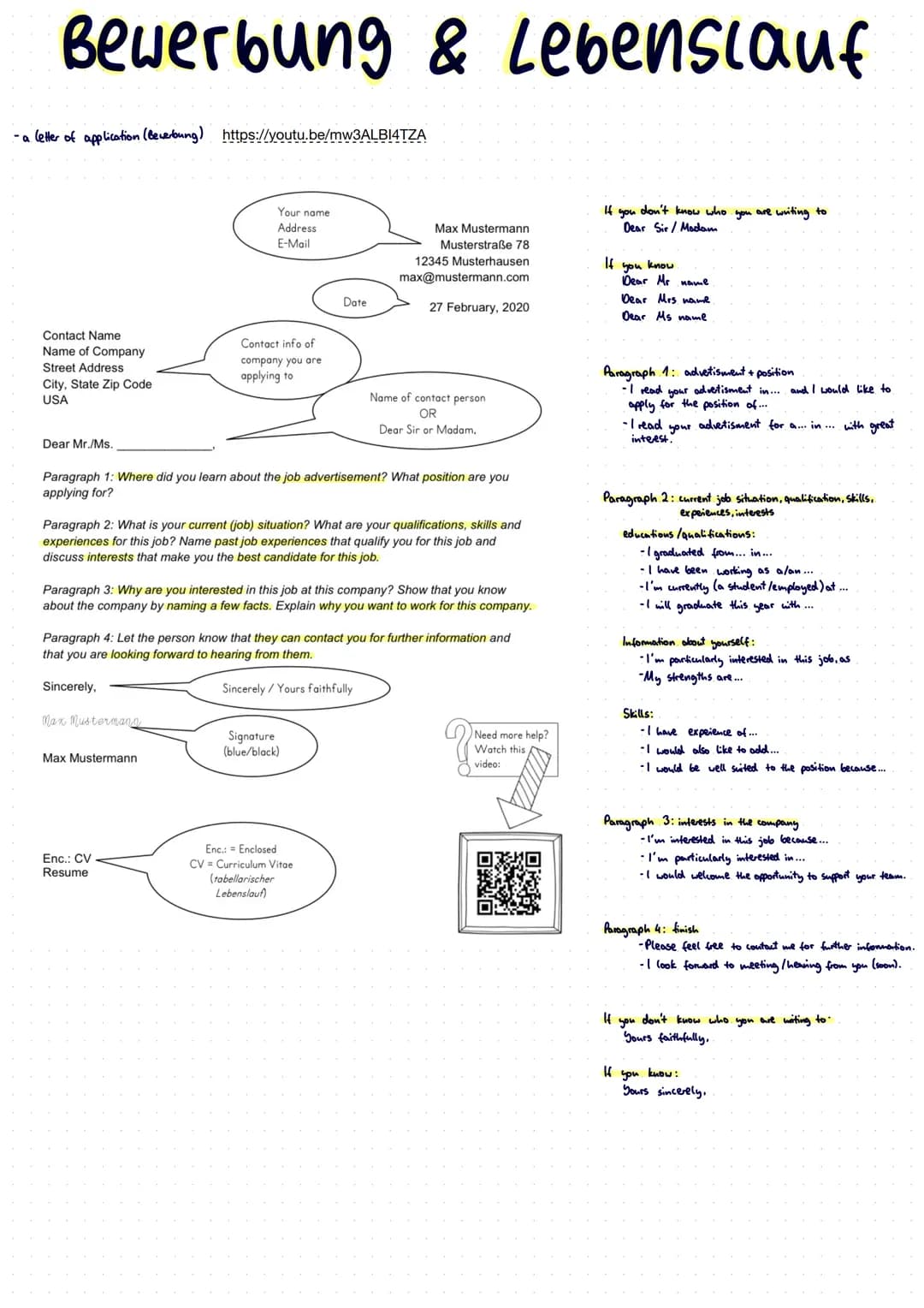 Bewerbung & Lebenslauf
- a letter of application (Bewerbung) https://youtu.be/mw3ALBI4TZA
Contact Name
Name of Company
Street Address
City, 