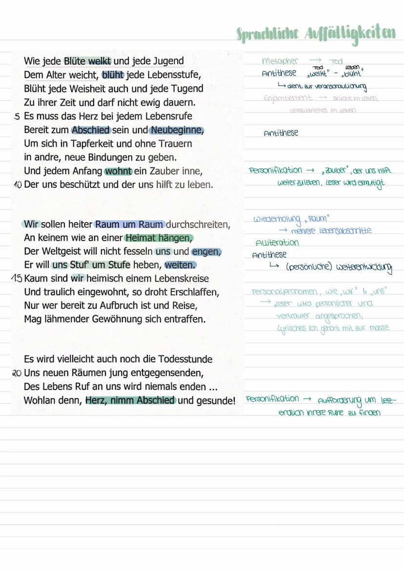 Gedanken lyrik
alternd
oft dargestellt mit Jahreszeiten
Unvollkommenheit
(Angst) → (Chance)
Schwelle
Form des Gedichts.
Strophen: 3 Verse 22