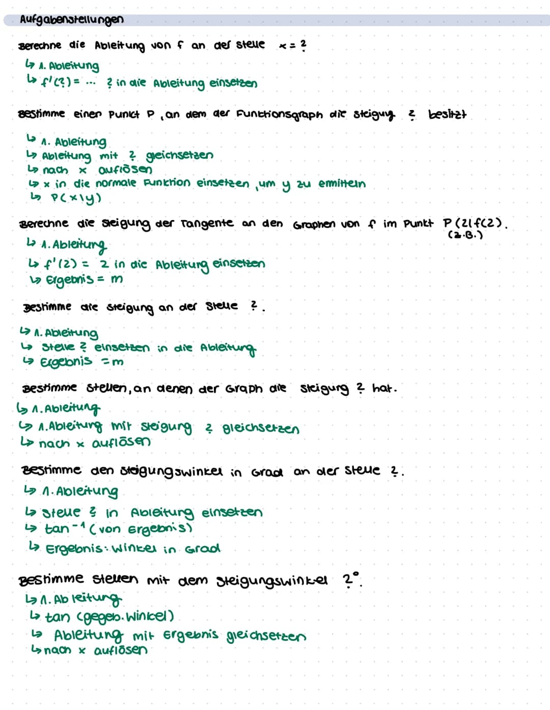 1. Ableitungsregein
MATHE-KLASSENARBEIT
Differenzialrechnung, Ableitungen, Tangente, Normale
Potenzregel: f(x) = xn
f'(x)=n·x^-^
Faktorregel