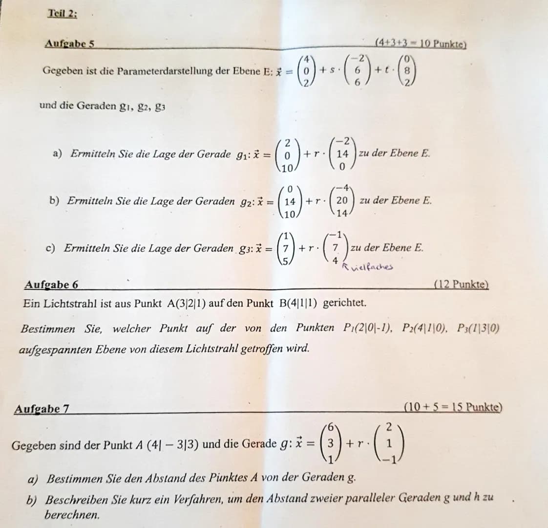 Teil 1 - Matheklausu
Auf 1) a) A (41016)
B(01010)
[Cf41010) C(01414)
b) Ex = ( 2 ) + v ( ² ) + s (4),
c) I) 4-4v - 45 = 4
I10 +6+43 =3
II) 6