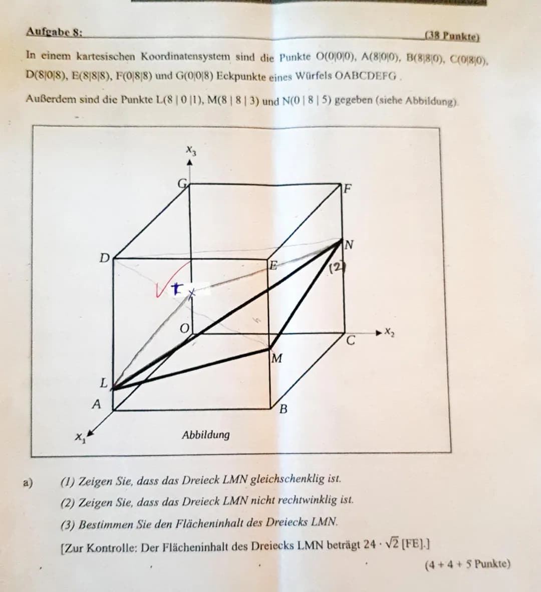 Teil 1 - Matheklausu
Auf 1) a) A (41016)
B(01010)
[Cf41010) C(01414)
b) Ex = ( 2 ) + v ( ² ) + s (4),
c) I) 4-4v - 45 = 4
I10 +6+43 =3
II) 6