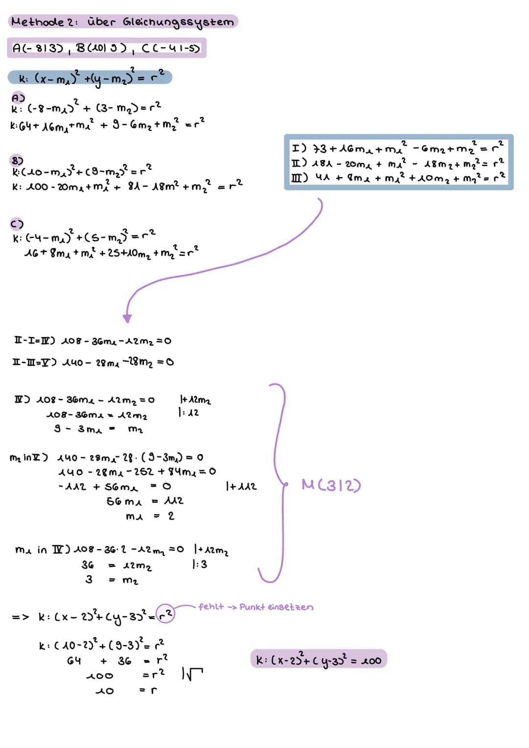 y
m₂
m
I
MA
Kreise in der Ebene
Vektorgleichung:
K² (x-m₁³²+ (y-m₂3² = r²
K: (x-m₂)·(x-m₂) + (y-m³²) · cy-m²³ = r²
.). (x - m ₂ ) = r².
Bsp: