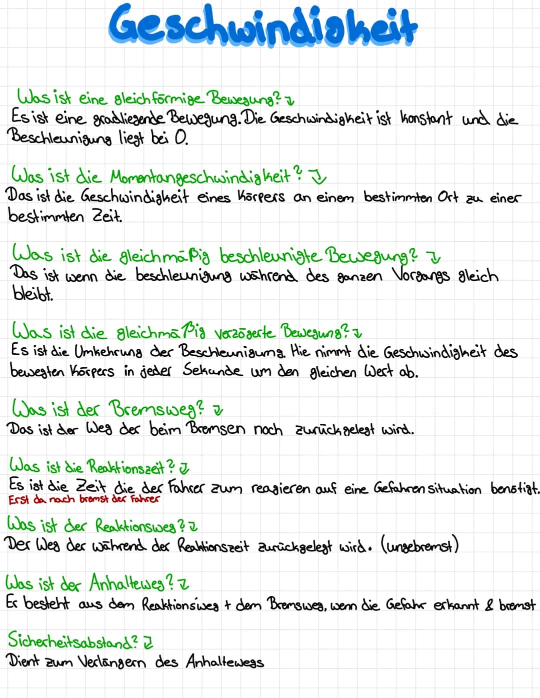 Geschwindigkeit
Was ist eine gleichförmige Bewegung?
Es ist eine gradliegende Bewegung. Die Geschwindigkeit ist konstant und die
Beschleunig