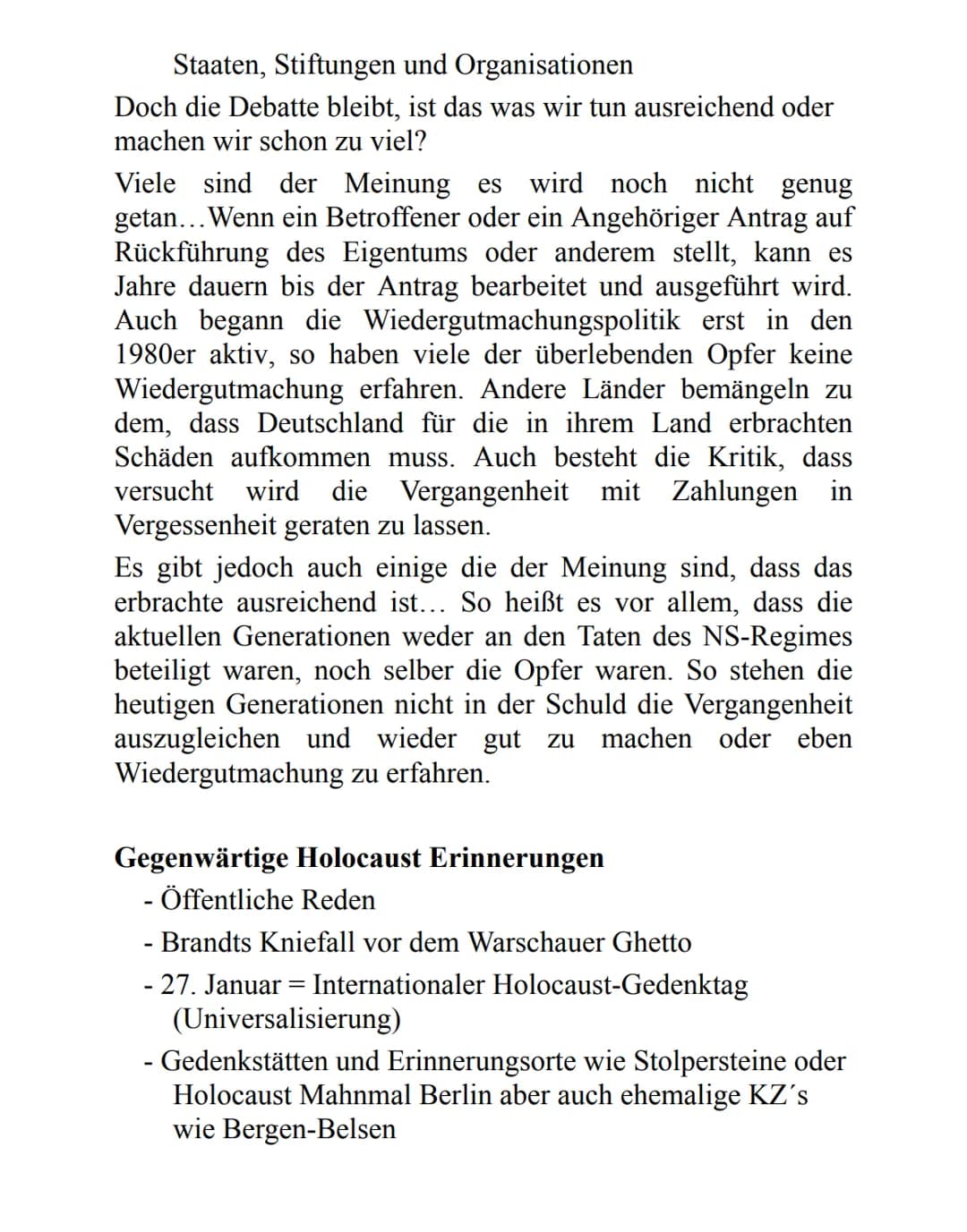 Geschichte Handout
Auseinandersetzung und Umgang mit der NS-Vergangenheit in der DDR und BRD bis heute
Deutschland nach 1945
Zerstörung von 