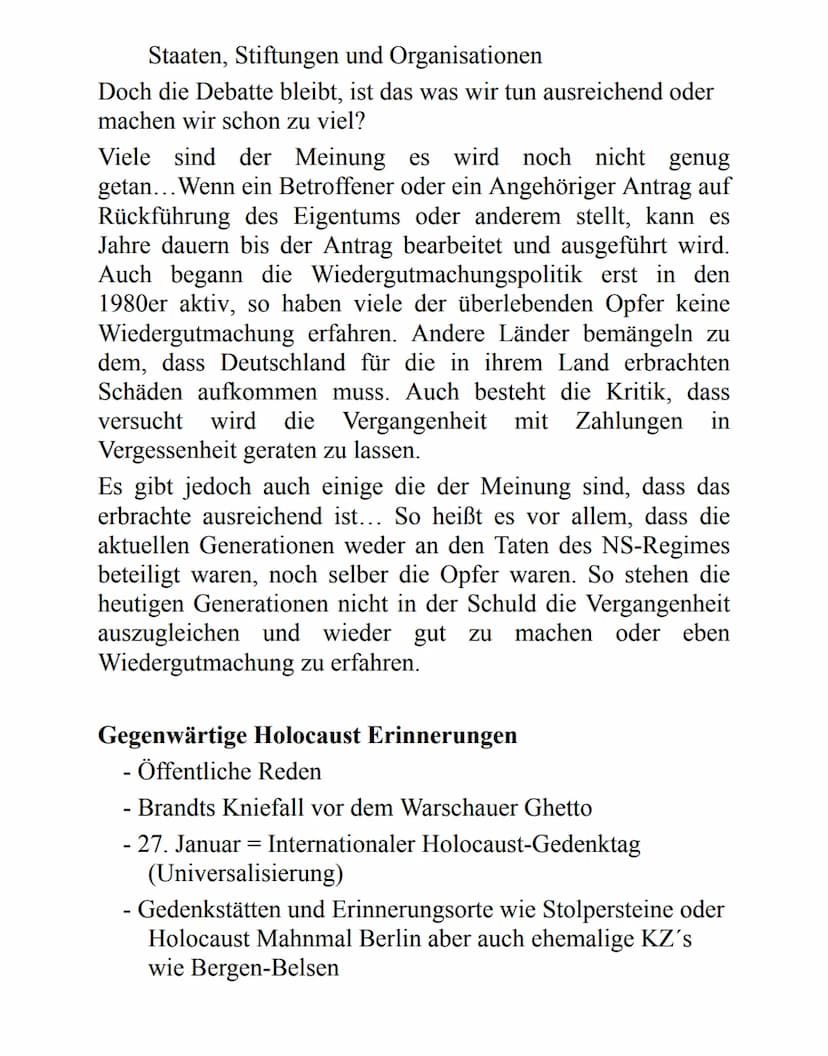 Geschichte Handout
Auseinandersetzung und Umgang mit der NS-Vergangenheit in der DDR und BRD bis heute
Deutschland nach 1945
Zerstörung von 