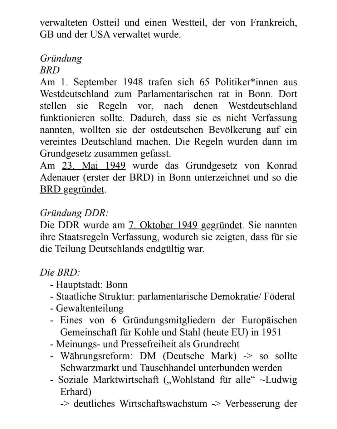 Geschichte Handout
Auseinandersetzung und Umgang mit der NS-Vergangenheit in der DDR und BRD bis heute
Deutschland nach 1945
Zerstörung von 