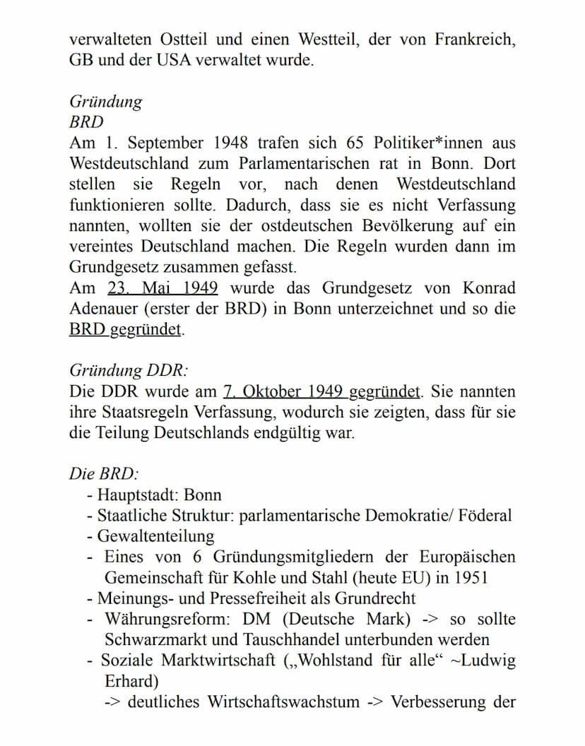 Geschichte Handout
Auseinandersetzung und Umgang mit der NS-Vergangenheit in der DDR und BRD bis heute
Deutschland nach 1945
Zerstörung von 