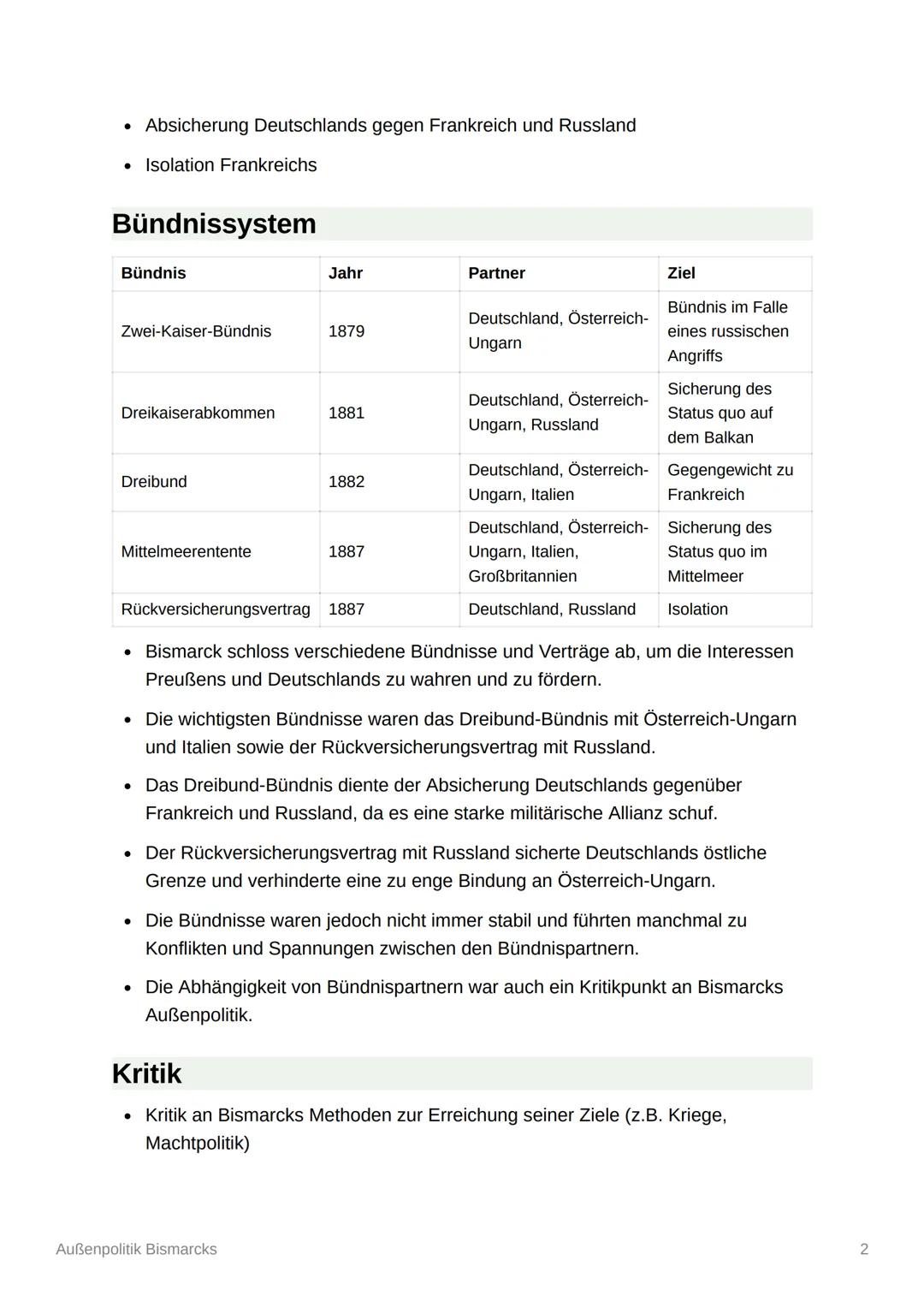 # Außenpolitik Bismarcks

Reichseinigungskriege

| Krieg | Wer gegen wen? | Anlass | Folgen |
|---|---|---|---|
| Deutscher Krieg (1866) | P