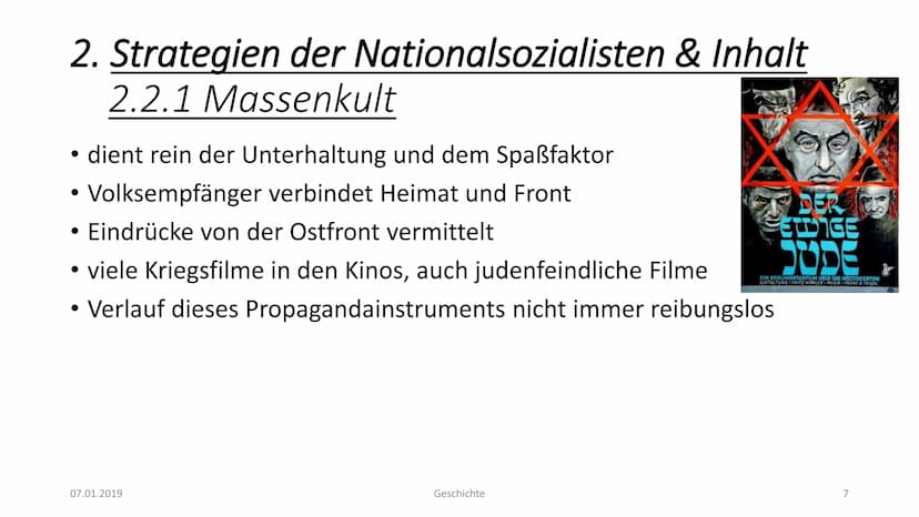 Propaganda zur NS-Zeit - Zusammenfassung
Propaganda kommt vom Lateinischen - propagare, dt. aus-, verbreiten. Im deutschen Sprachgebrauch
he
