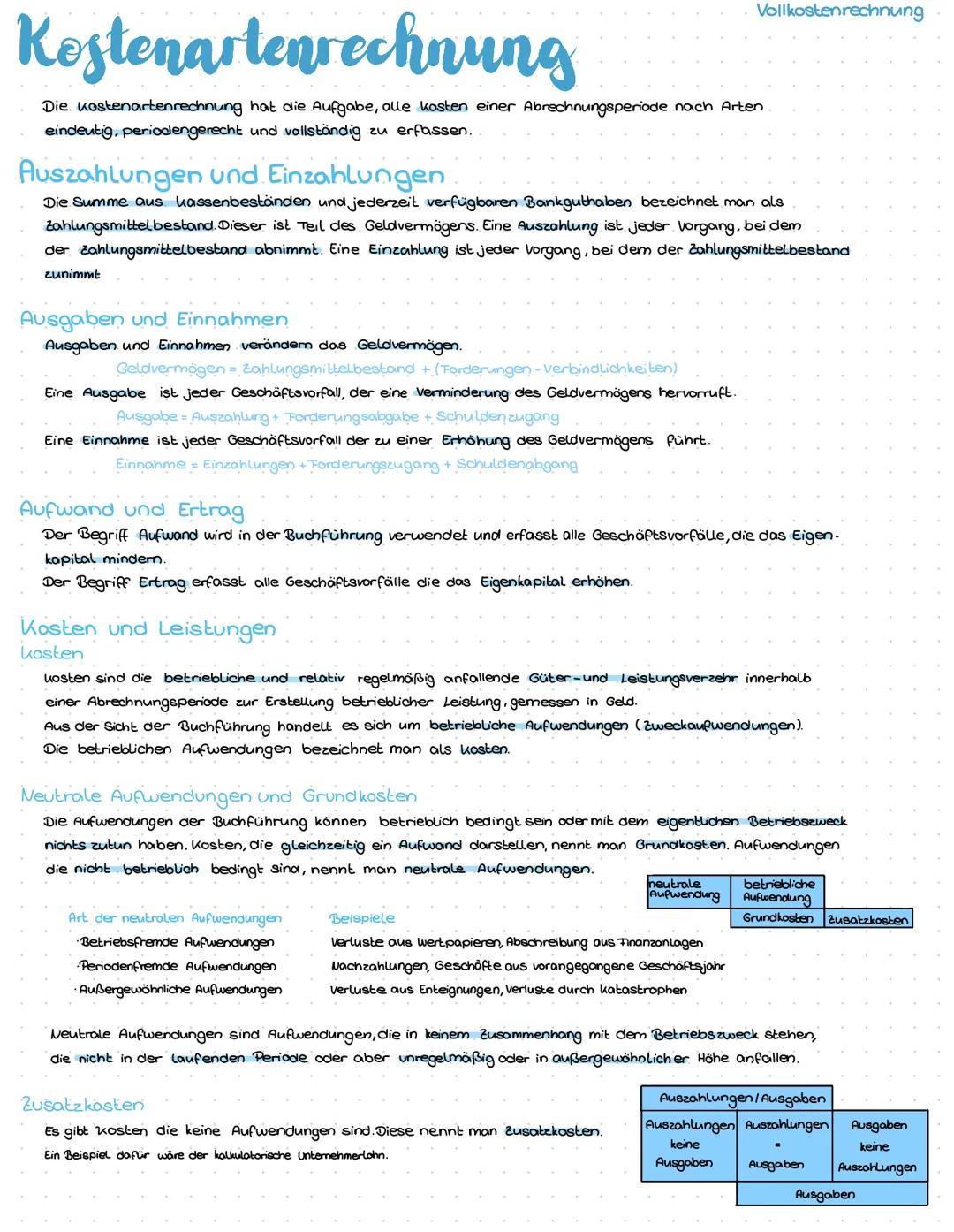 Kostenartenrechnung
Die Kostenartenrechnung hat die Aufgabe, alle kosten einer Abrechnungsperiode nach Arten
eindeutig, periodengerecht und 