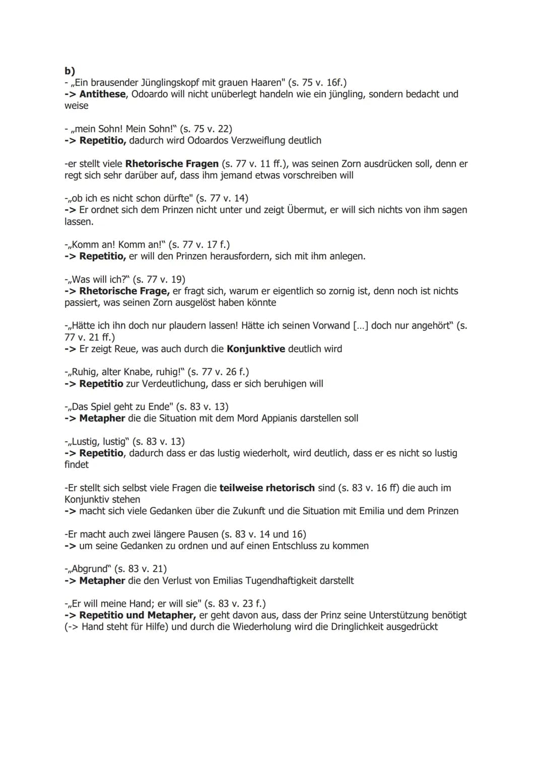 Arbeitsaufträge:
1. Fasse kurz zusammen, was in den jeweiligen Auftritten vor Odoardos Monologen geschieht
[S.75, V.15-33/ S.77, V.10-27/ S.