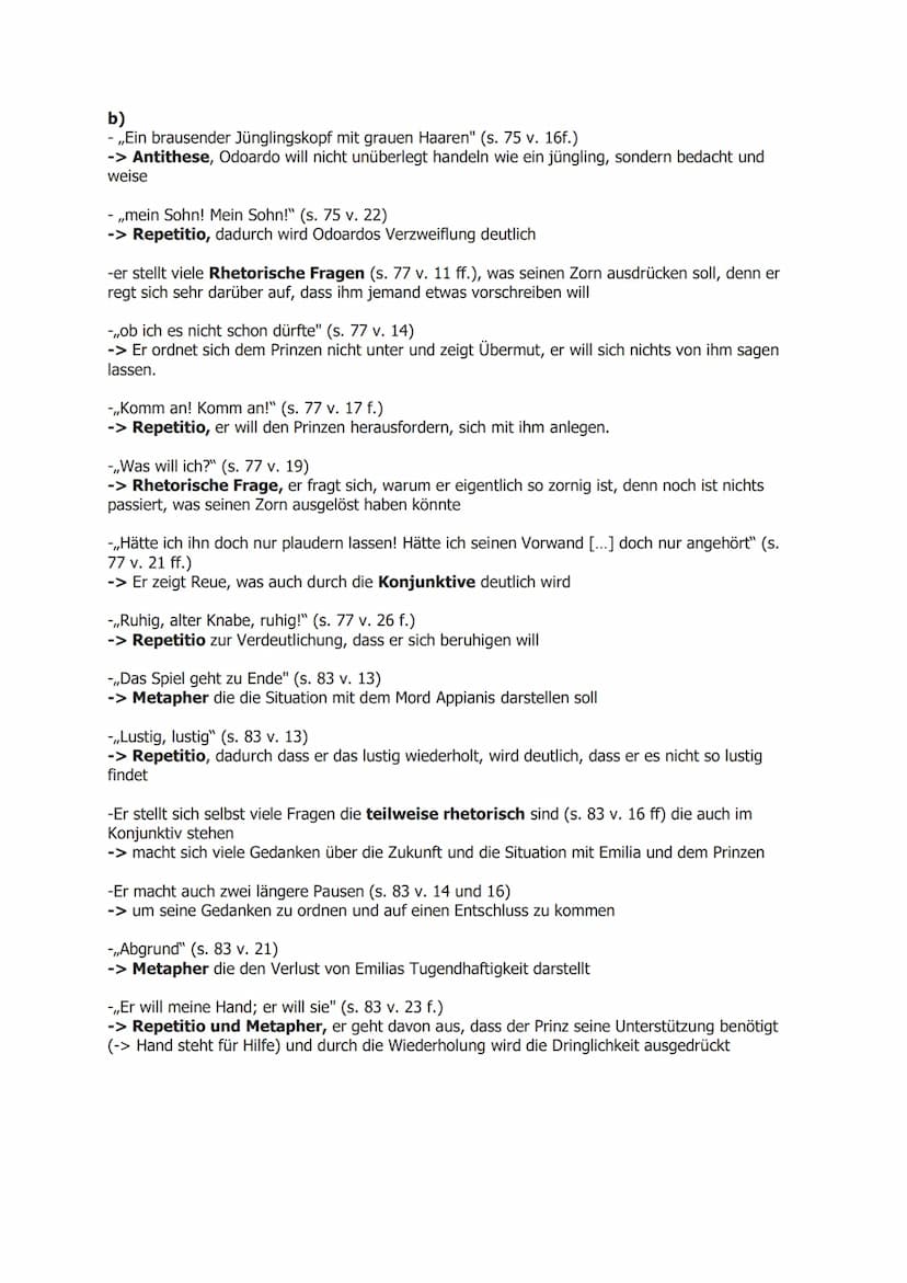 Arbeitsaufträge:
1. Fasse kurz zusammen, was in den jeweiligen Auftritten vor Odoardos Monologen geschieht
[S.75, V.15-33/ S.77, V.10-27/ S.