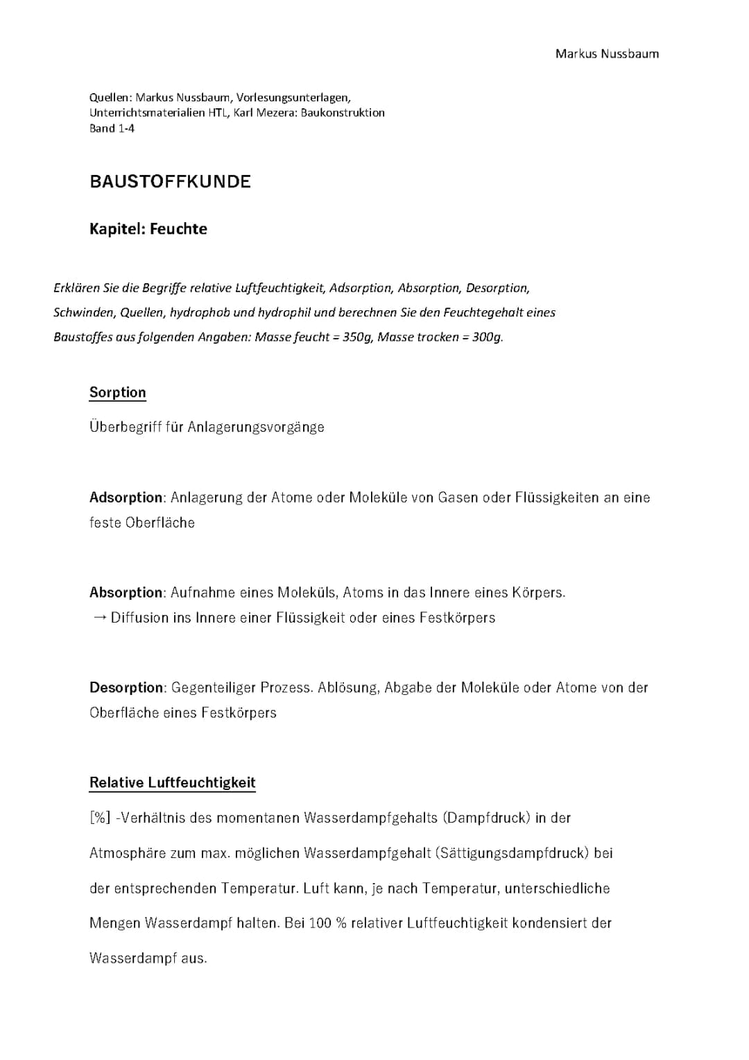 Feuchte in der Baustoffkunde