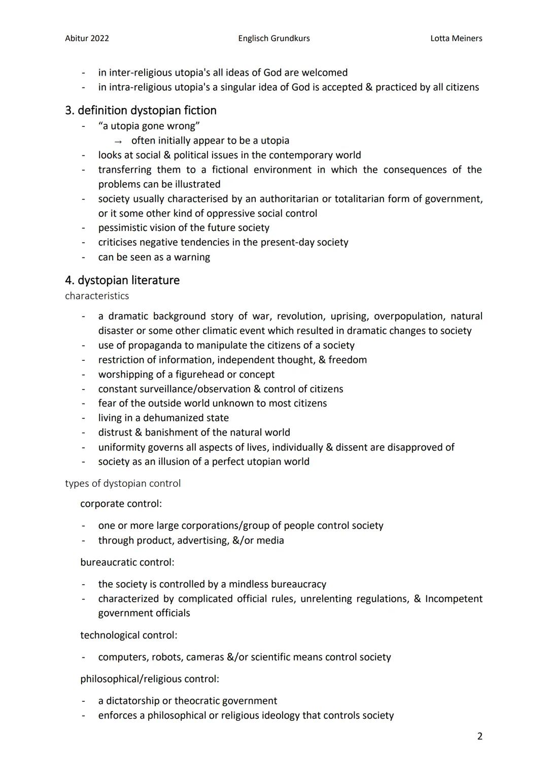 Abitur 2022
Englisch Grundkurs
Lotta Meiners

utopia & dystopia
1. definition utopia
- imaginary paradise like places with a distant & ideal