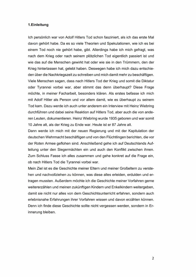 HITLERS TOD - ENDE
DER TYRANNEI?
Alicia Wiebring 10gb Schuljahr 2021/22
Fach: Geschichte, Inhaltsverzeichnis
1.Einleitung..
2. Adolf Hitler.