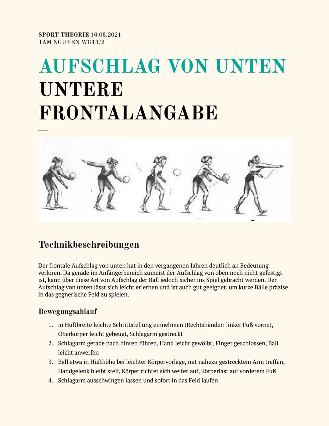Volleyball Aufschlag von unten Übungen und Tipps (Sport) als PDF Knowunity