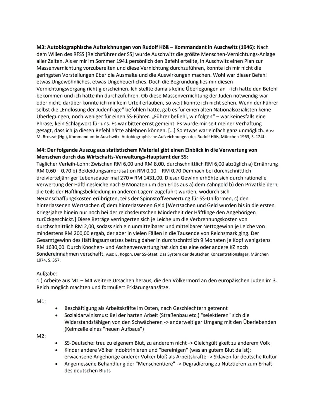 Der Holocaust - Völkermord an den Juden
Der Plan zur Ermordung der europäischen Juden:
M1: Am 20. Januar 1942 trafen sich 15 Spitzenvertrete