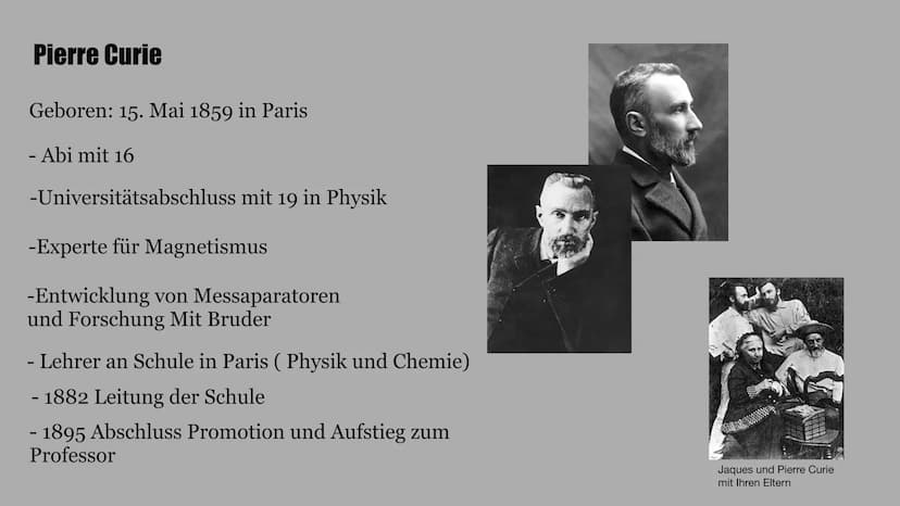 Marie
Curie
Wie sie die Welt veränderte Inhalt
-> Kindheit
-> Schulzeit
-> Studienzeit
-> Pierre Curie
->Antoine Henri Becquerel
->Forschung