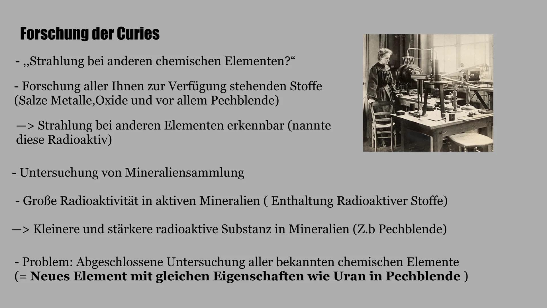 Marie
Curie
Wie sie die Welt veränderte Inhalt
-> Kindheit
-> Schulzeit
-> Studienzeit
-> Pierre Curie
->Antoine Henri Becquerel
->Forschung