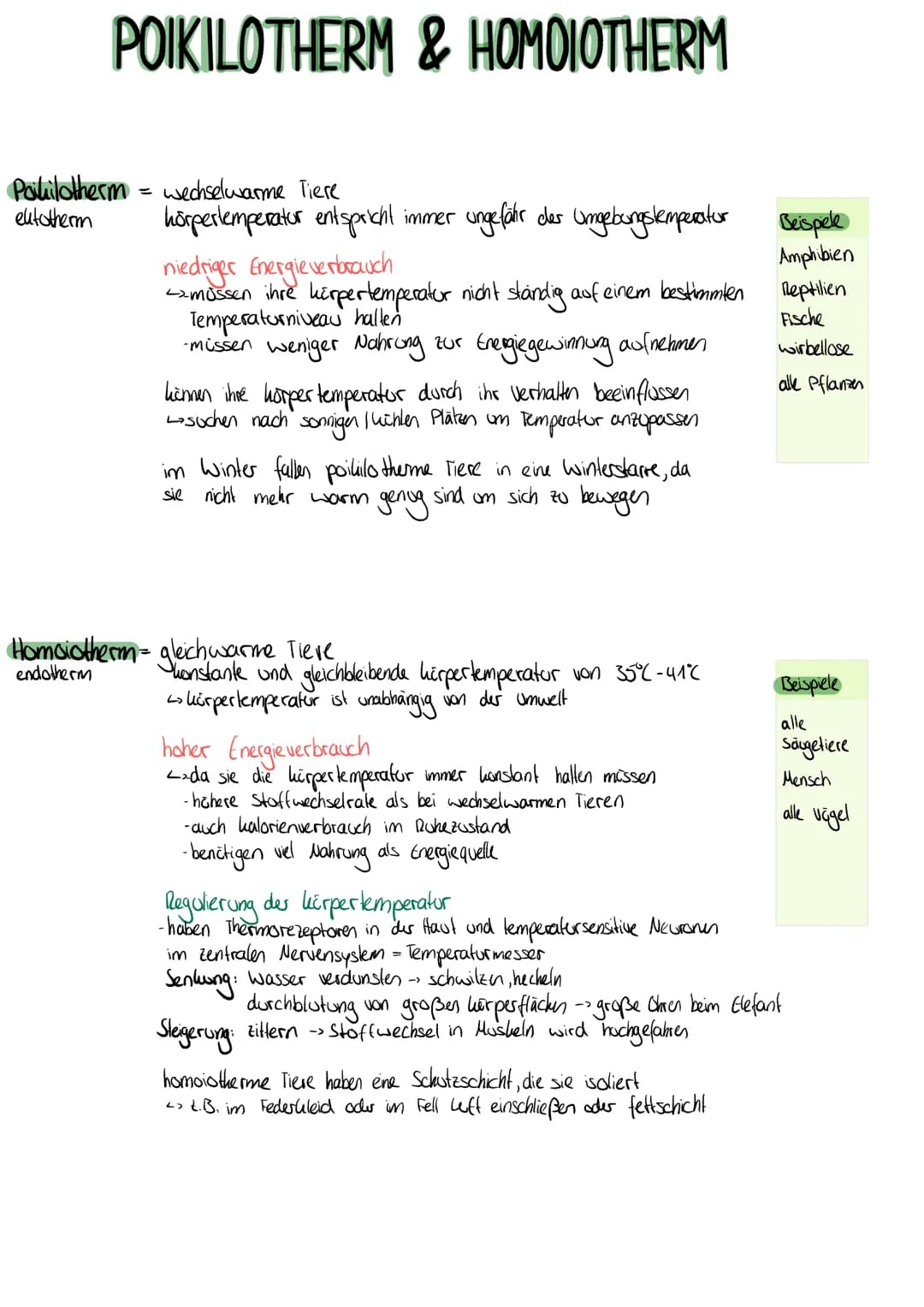 POIKILOTHERM & HOMOIOTHERM
Pahilotherm = wechselwarme Tiere
eltotherm
hörperlemperatur entspricht immer
ungefähr der Umgebungstemperatur
nie
