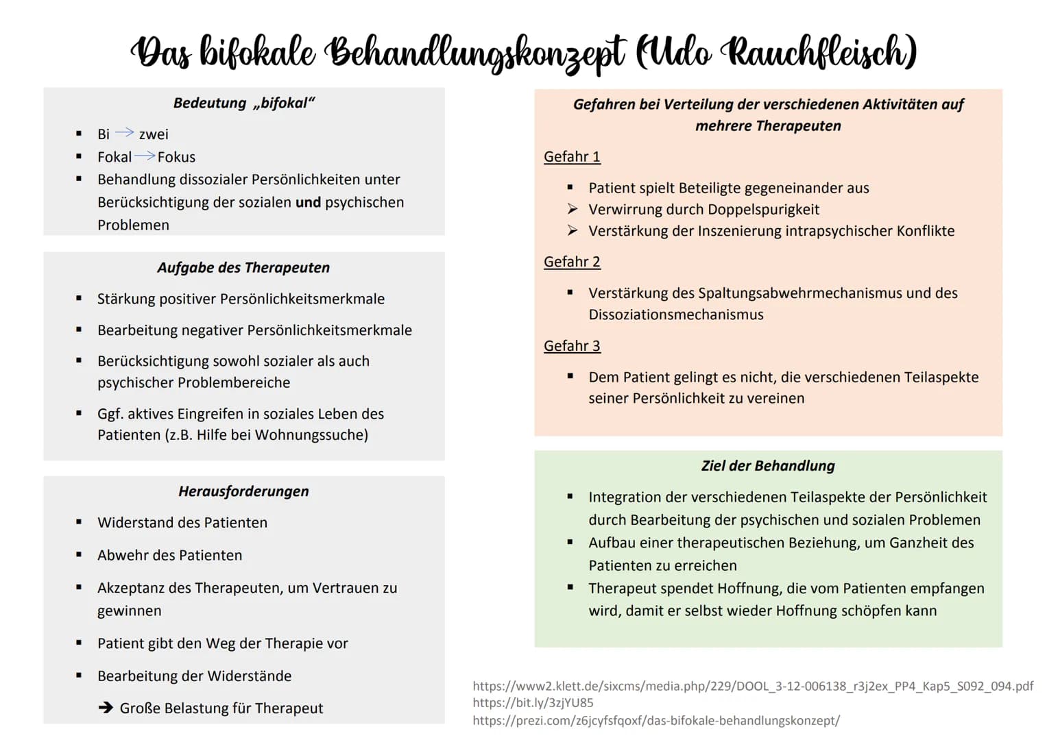 ■ Bi→→ zwei
Das bifokale Behandlungskonzept (Udo Rauchfleisch)
Gefahren bei Verteilung der verschiedenen Aktivitäten auf
mehrere Therapeuten