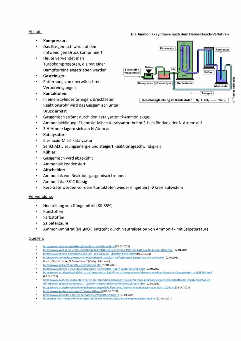 Allgemeine Informationen:
●
Steckbrief Ammoniak:
●
●
Ammoniaksynthese nach dem Haber-Bosch-Verfahren
.
Haber-Bosch-Verfahren
Reaktionsgleich