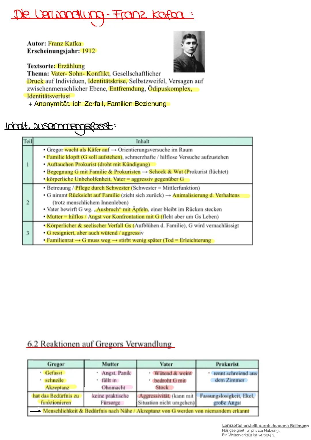 Die Verwandlung von Franz Kafka: Einfache Interpretation, wichtige Textstellen und Zusammenfassungen