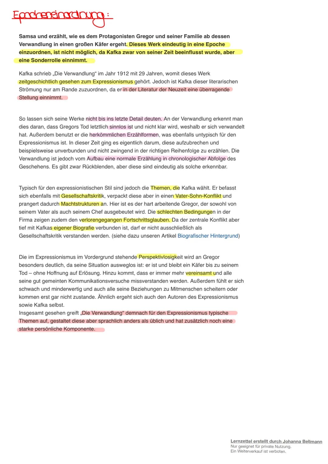 Die Verwandlung - Franz Kafka:
Autor: Franz Kafka
Erscheinungsjahr: 1912
Textsorte: Erzählung
Thema: Vater- Sohn- Konflikt, Gesellschaftlich