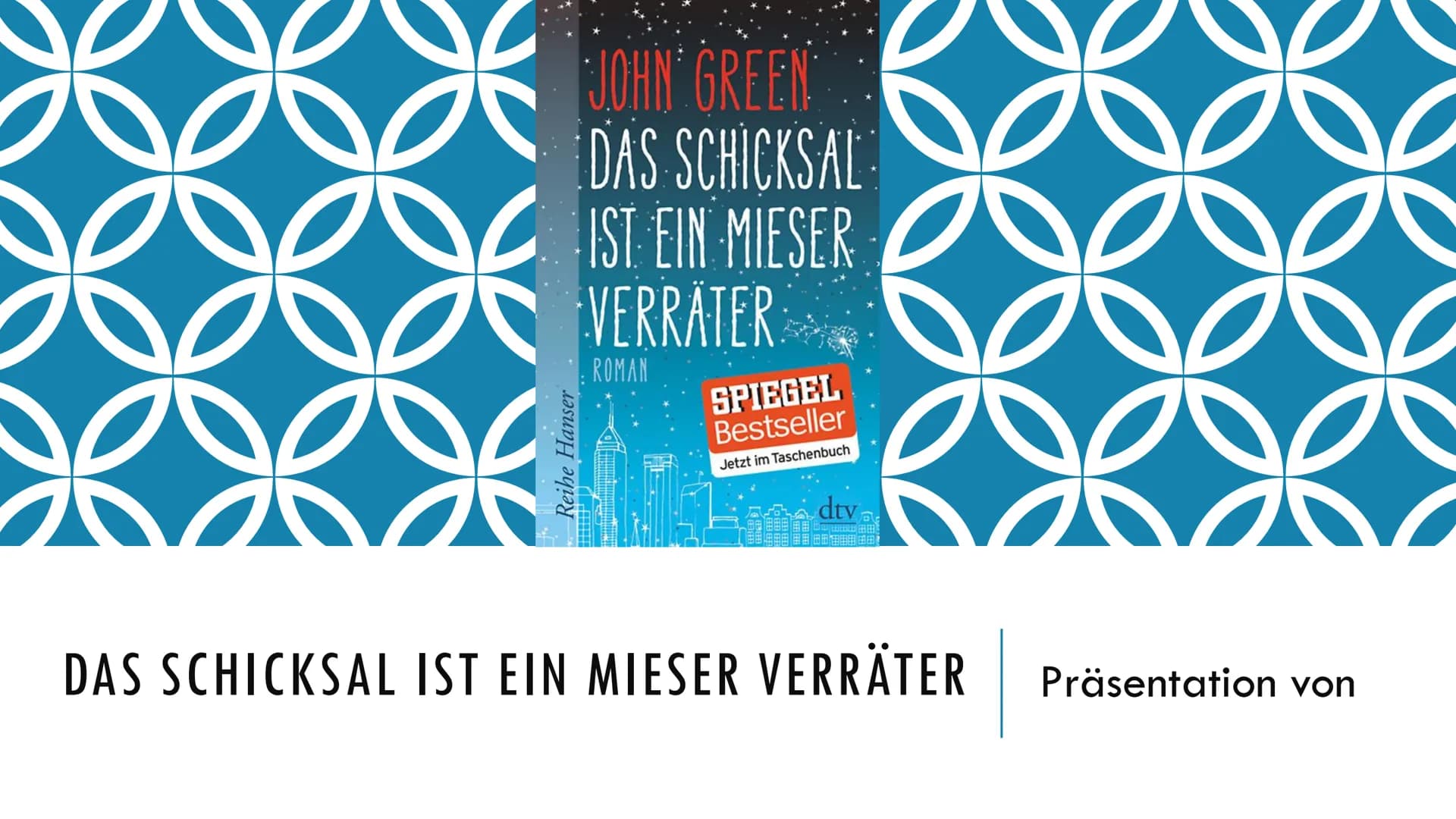 Reihe Hanser
JOHN GREEN
DAS SCHICKSAL
IST EIN MIESER
VERRATER
ROMAN
SPIEGEL
Bestseller
Jetzt im Taschenbuch
dtv
DAS SCHICKSAL IST EIN MIESER