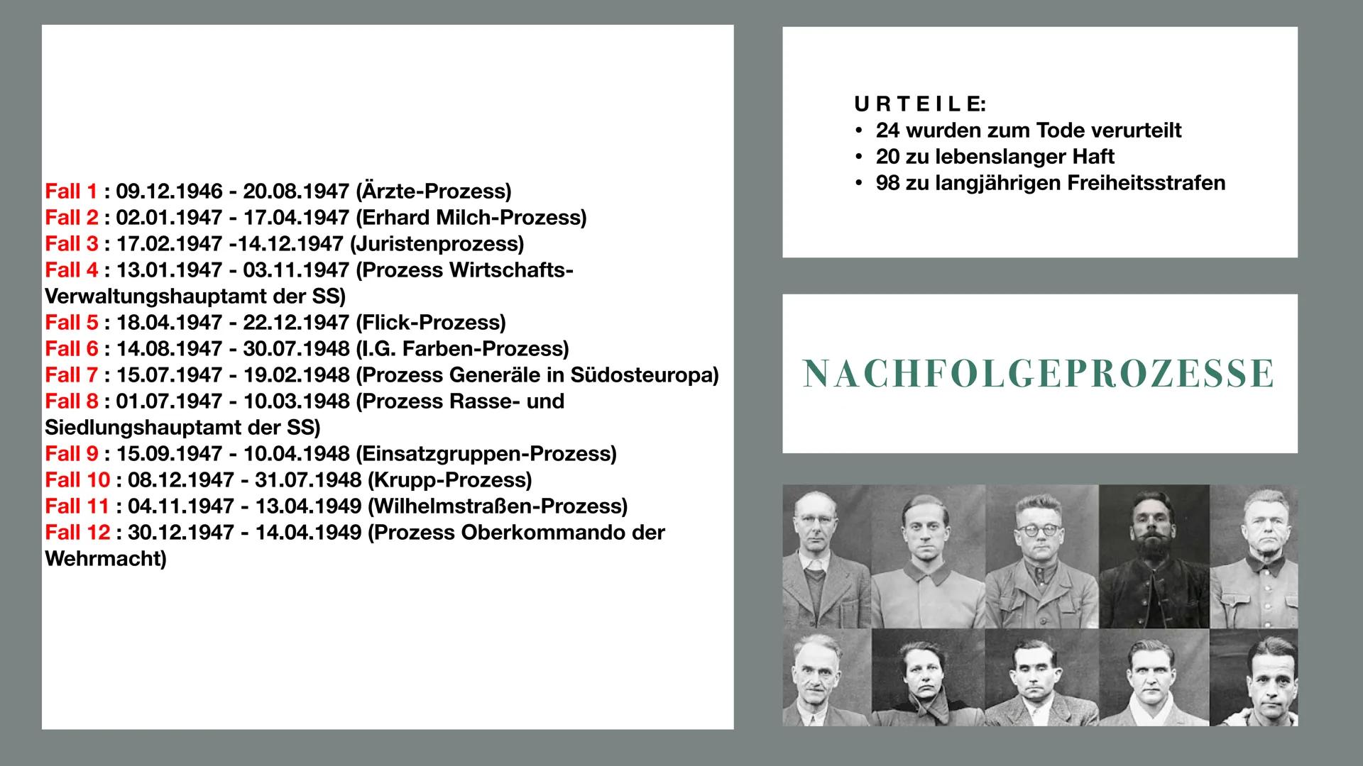 DIE NÜRNBERGER PROZESSE
&
ENTNAZIFIZIERUNG GLIEDERUNG
Nürnberger Prozesse
• Was und warum?
• Hautprozess
• Urteil
• Nachfolgeprozesse
Ärztep