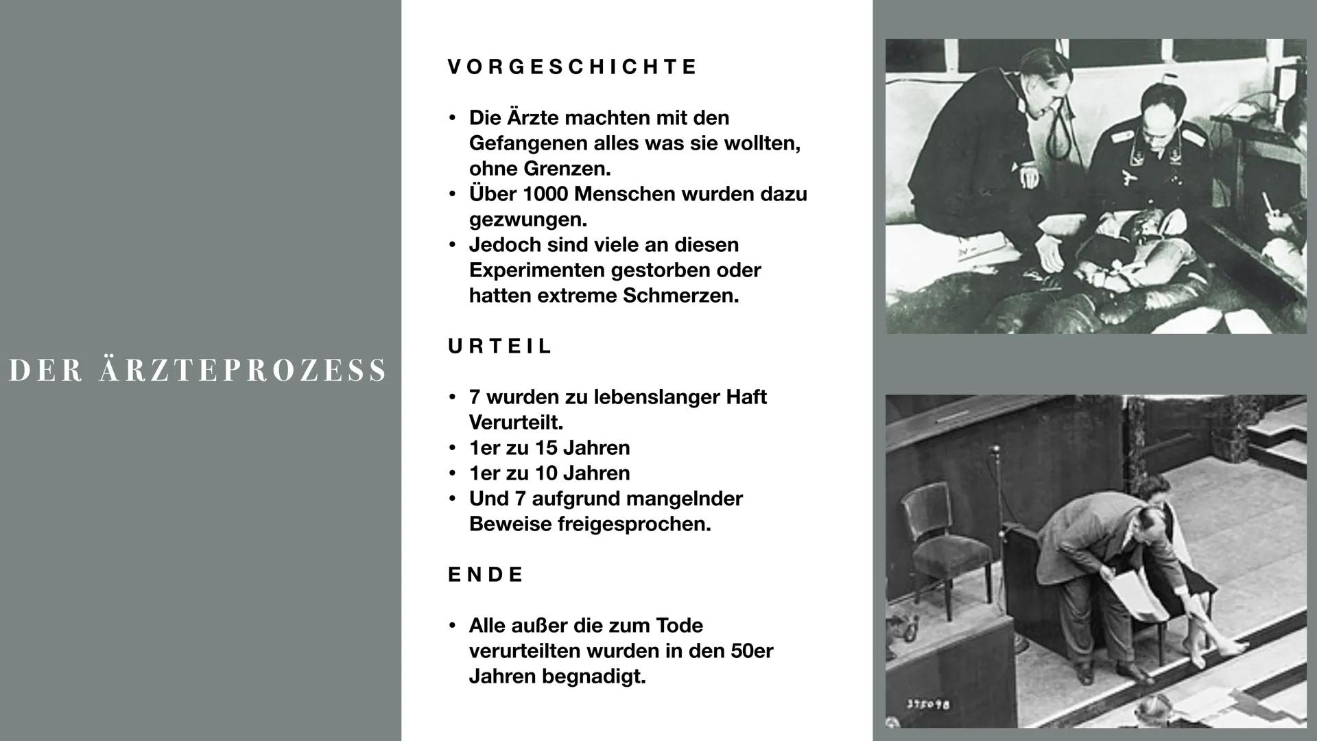 DIE NÜRNBERGER PROZESSE
&
ENTNAZIFIZIERUNG GLIEDERUNG
Nürnberger Prozesse
• Was und warum?
• Hautprozess
• Urteil
• Nachfolgeprozesse
Ärztep