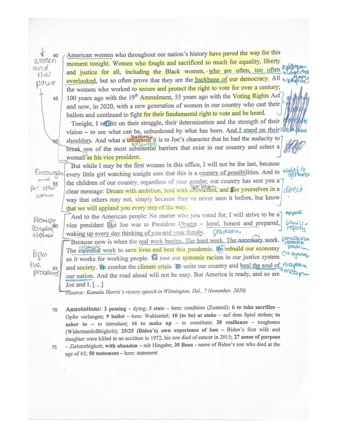 Q2.1 E 1/E 2
1st paper
Topic: The American Dream - American
myths and realities
Part A: Reading and writing
Text: Kamala Harris's victory sp