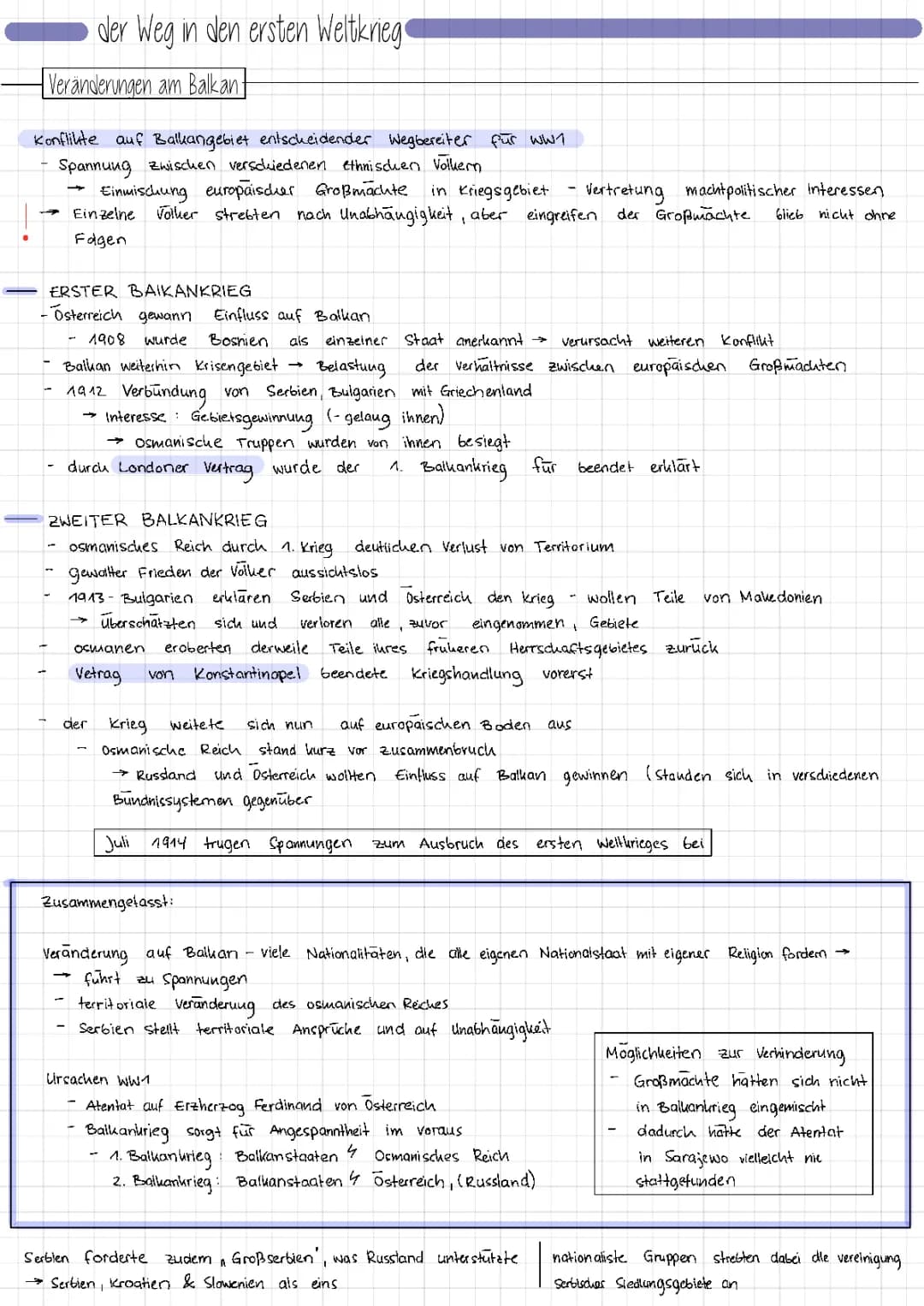 Geschichte Lernzettel erster Weltkrieg Klasse 9 (Gymnasium)