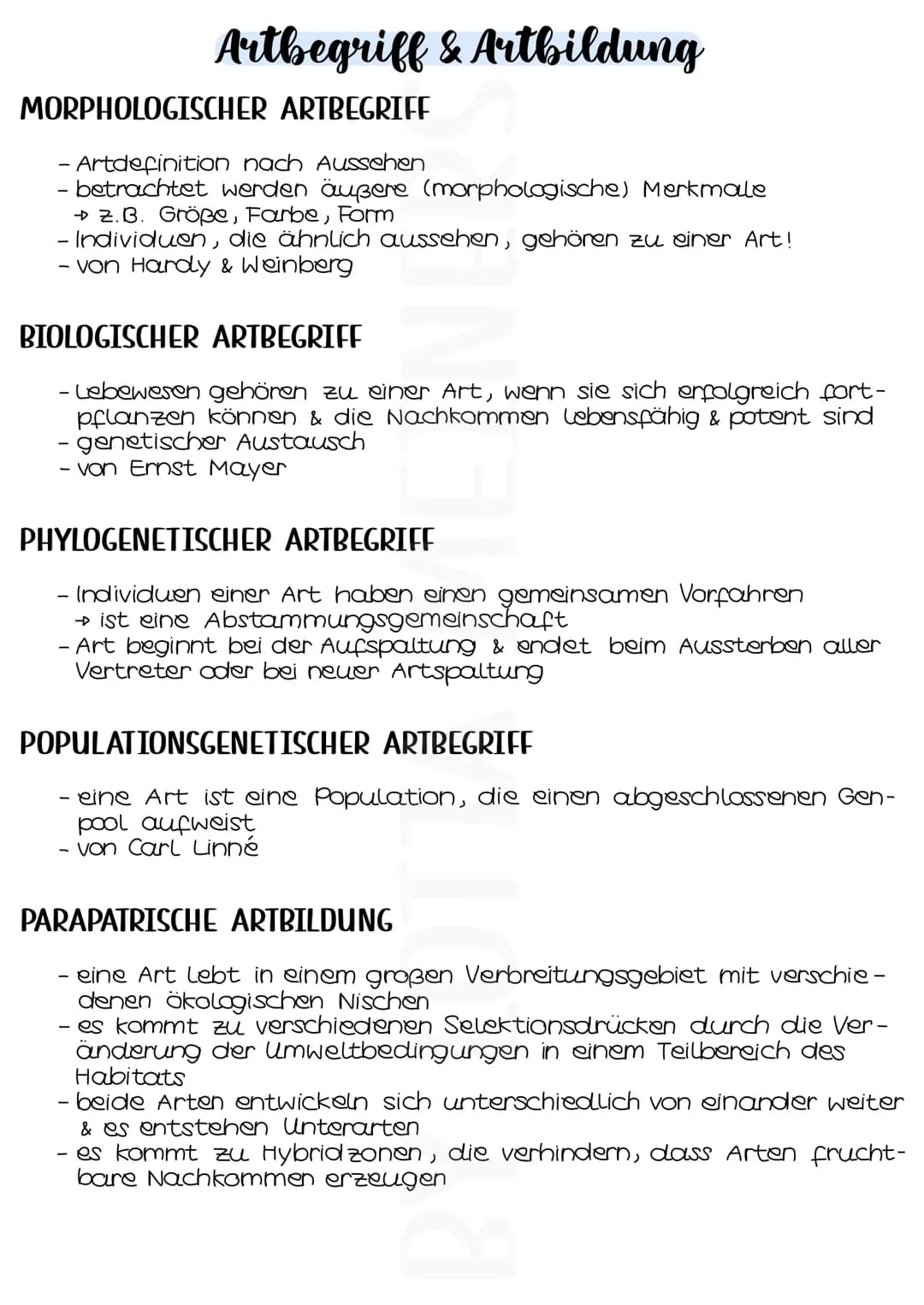 Artbegriff & Artbildung
MORPHOLOGISCHER ARTBEGRIFF
- Artdefinition nach Aussehen
- betrachtet werden äußere (morphologische) Merkmale
→ Z.B.