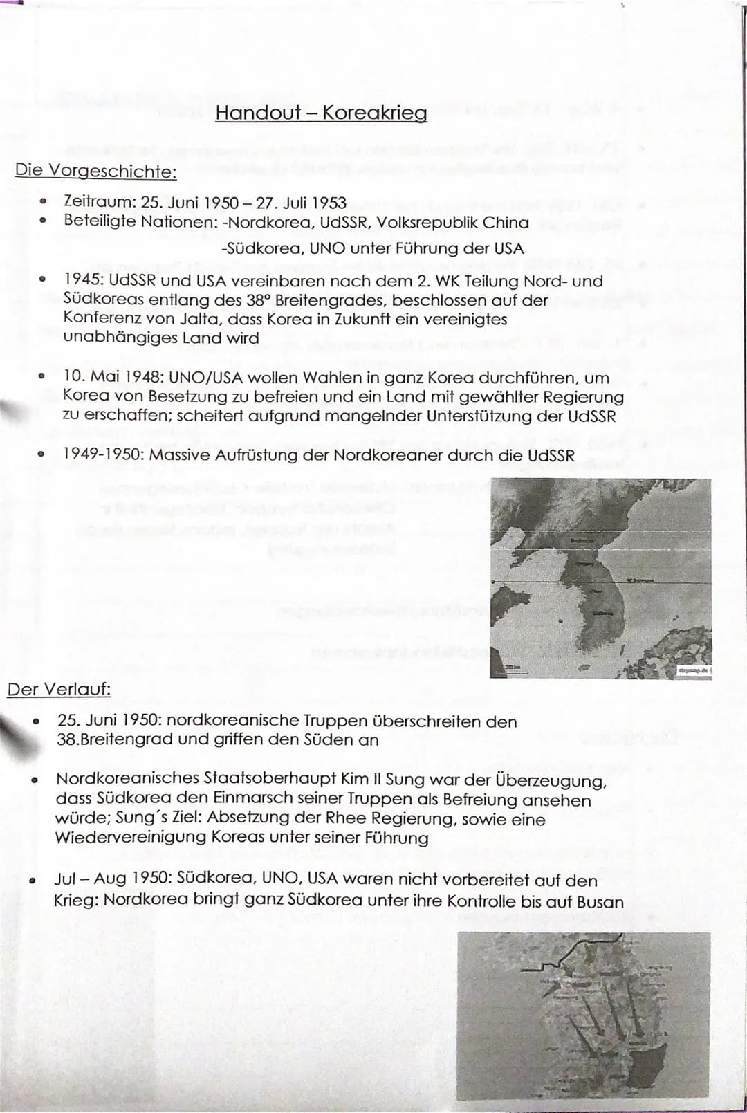 Die Vorgeschichte:
● Zeitraum: 25. Juni 1950-27. Juli 1953
Beteiligte Nationen: -Nordkorea, UdSSR, Volksrepublik China
-Südkorea, UNO unter 