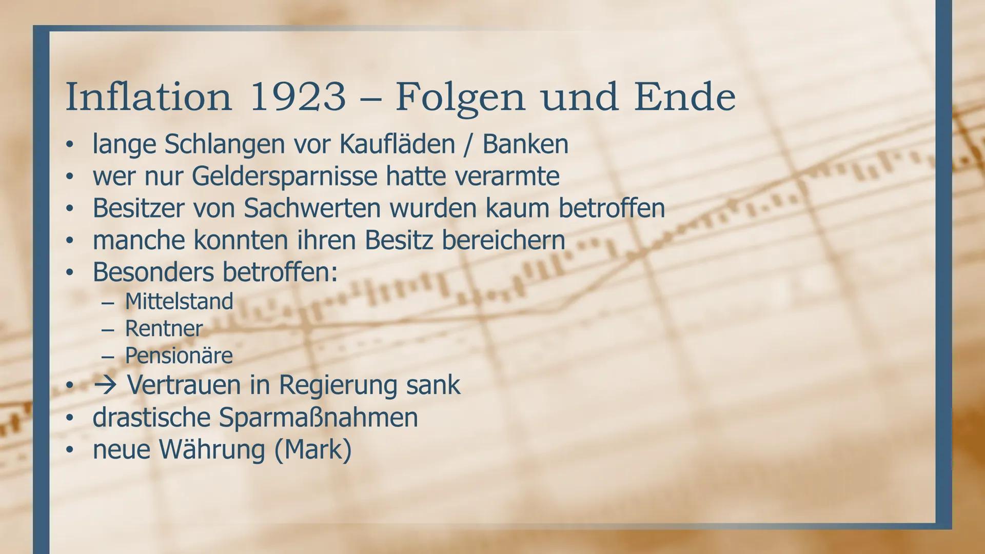 # Weltwirtschaftskrise 1929

ERMÖGLICHT SIE HITLER EINEN SCHNELLEN AUFSTIEG? Inhalt
• Inflation 1923
  - Was ist Inflation am Bsp. 1923
  - 