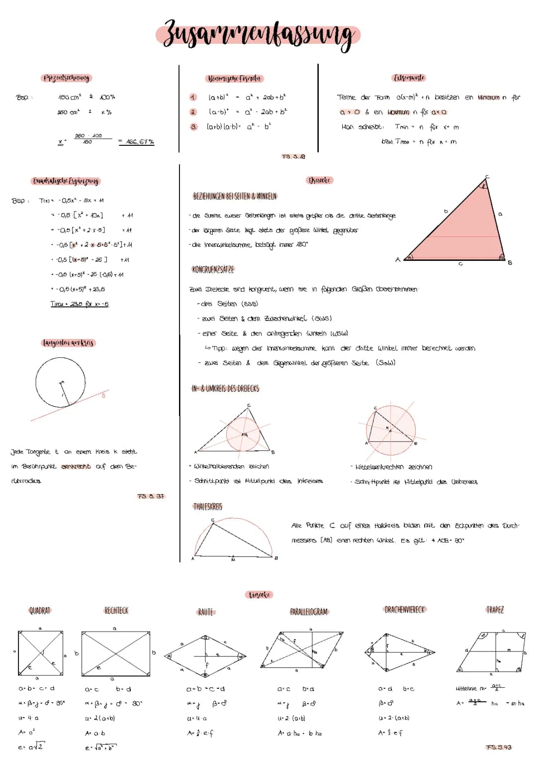 Mathe Zusammenfassung Formeln 