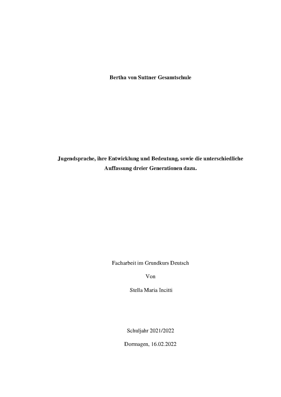 Jugendsprache & Entwicklung Dreier Generationen