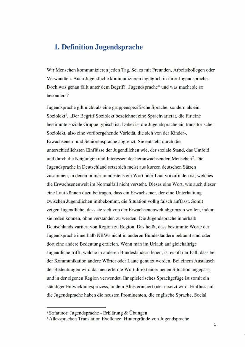 Bertha von Suttner Gesamtschule
Jugendsprache, ihre Entwicklung und Bedeutung, sowie die unterschiedliche
Auffassung dreier Generationen daz