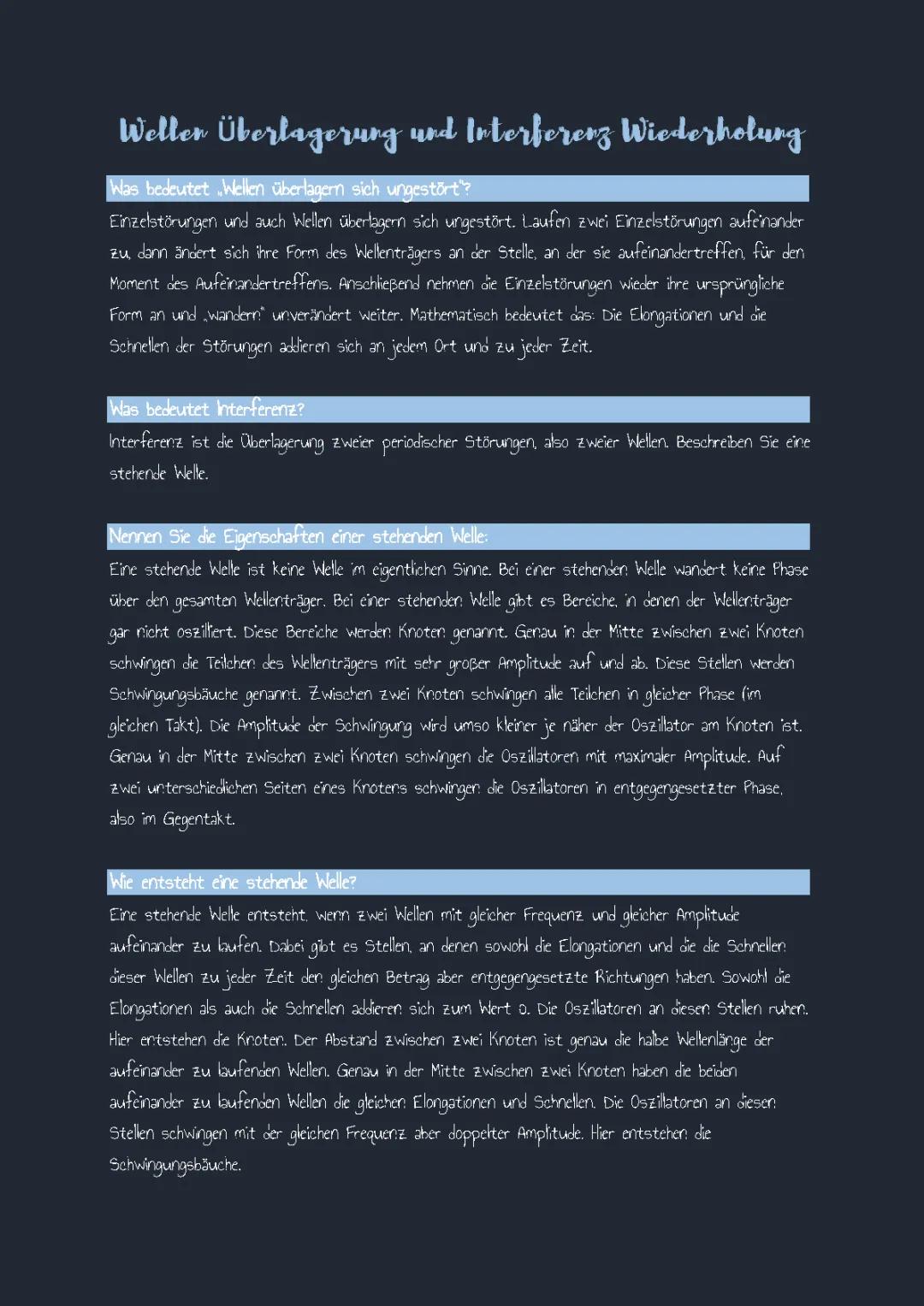 Interferenz von Wellen: Konstruktive & Destruktive Interferenz, Stehende Wellen & Überlagerung