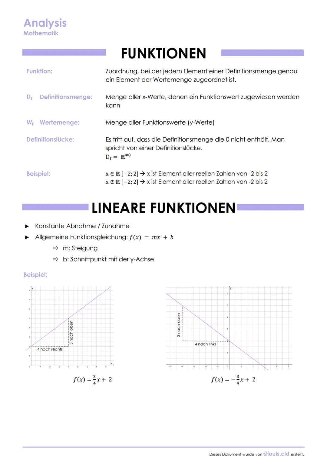Analysis
Mathematik
Funktion:
D Definitionsmenge:
W₁ Wertemenge:
Definitionslücke:
Beispiel:
Beispiel:
TY
➡m: Steigung
4 nach rechts
FUNKTIO
