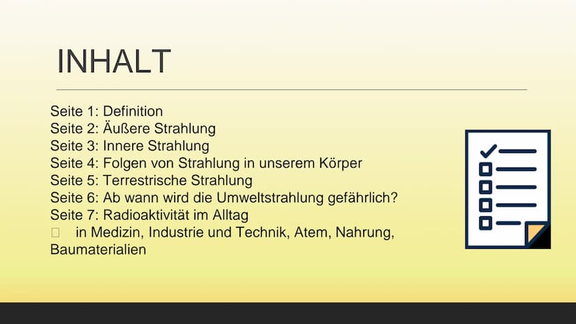 Radioakt
IM
ALLTAG INHALT
Seite 1: Definition
Seite 2: Äußere Strahlung
Seite 3: Innere Strahlung
Seite 4: Folgen von Strahlung in unserem K